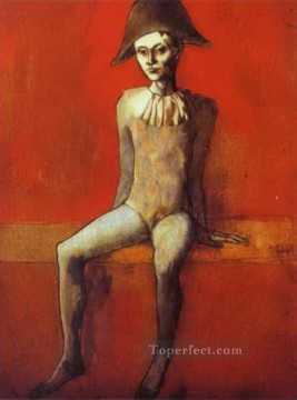 パブロ・ピカソ Painting - 赤いソファに座る道化師 1905年 パブロ・ピカソ